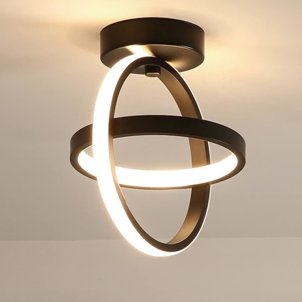 Svart taklampa 2 cirklar Modern stereoskopisk stil Liten LED-taklampa för kökstrappor Taklampa Art Deco 21W (Varmt ljus) Warm