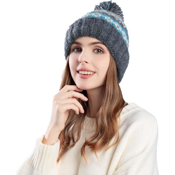 Strikket Beanie-lue for Kvinner Trendy Varm Strikket Lue Høst Vinter Fuzzy Kaldt Værs Beanies Utendørs Dame Skallelue, Grå
