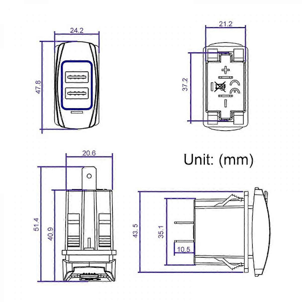 Bil 4.8A Dobbeltsidig Mobiltelefonlader