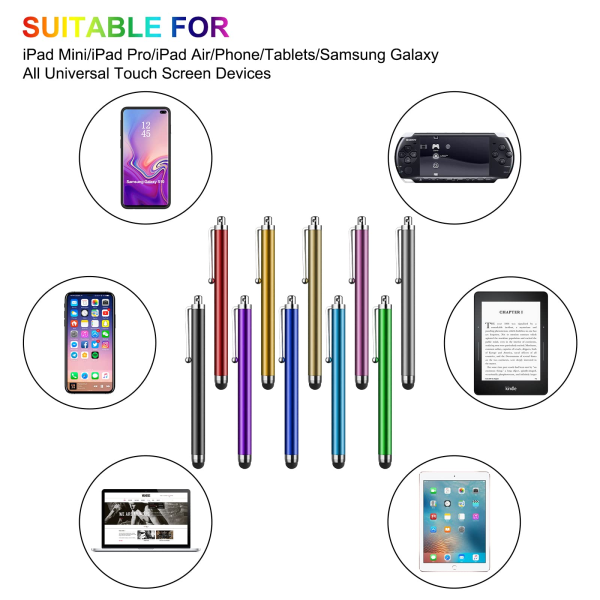Stylus-penner for berøringsskjermer, 10 pakke universelle kapasitive berøringsskjermpenner for iPad, nettbrett, Samsung Galaxy, smarttelefoner, alle universelle