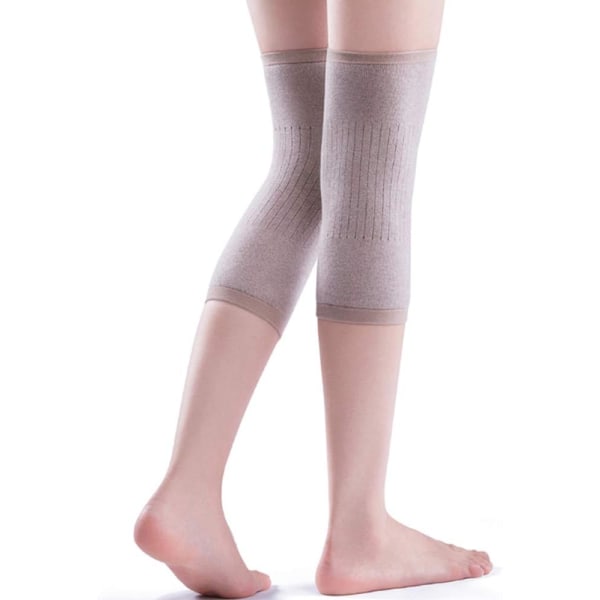 Pakke med 2 vinter elastisk knæbind til kvinder, elastisk skridsikker strikket knæstøtte, knæbeskyttere, knæortose, benvarmere, benvarmere, knævarmere