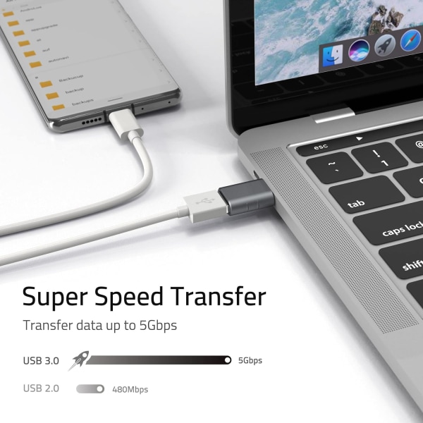 USB C til USB-adapter (2-pakning), USB-C hann til USB 3.0 hunn-adapter kompatibel med MacBook Pro etter 2016, MacBook Air og mer, romgrå Gray