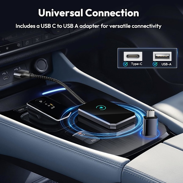Langaton CarPlay -sovitin, 2024 Uusi langaton Bluetooth CarPlay -dongle Plug & Play -sovitin, Apple iPhone iOS 10+, Android 11+