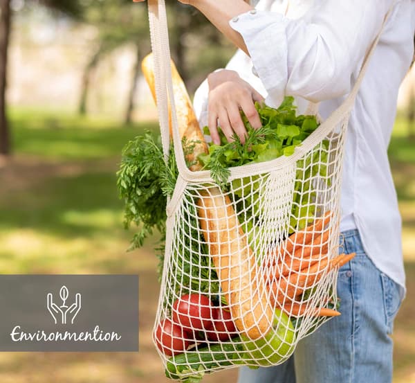Handlepose med nett, gjenbrukbar handlepose i mesh, bomull Green+Orange+White*3
