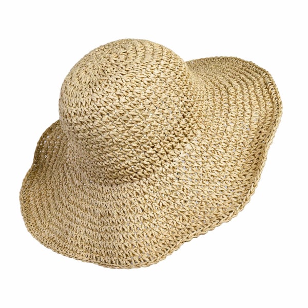 Sommerhatt med strå for kvinner med stor solskjerm Saggy Beach solhatt Bred kant Sammenleggbar for reiseferiedekorasjon 100 % Raffia-papir (beige)
