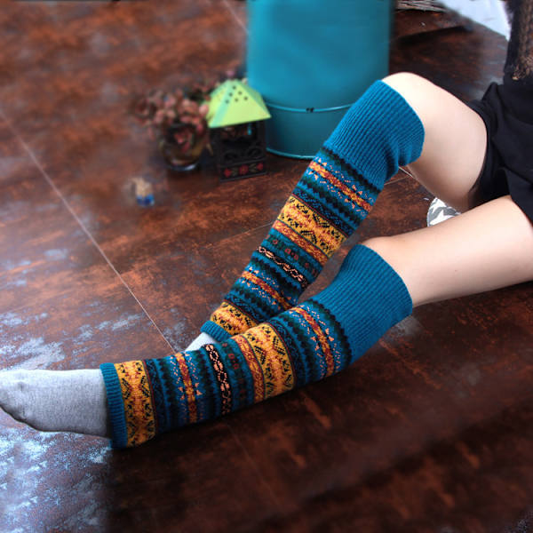 Dame Leg Warmers, 1 par Legwarmers Chunky Knit Leg Warmers Strømper Bohemian Stil Vinter Støvler Boot Warmers Cover Sokker Julestrømper blue