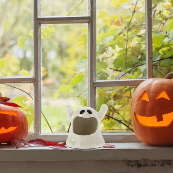 Halloween lysestage spøgelsesform votive lysestage keramiske fyrfadsstager til halloween Borddekorationer Hvid