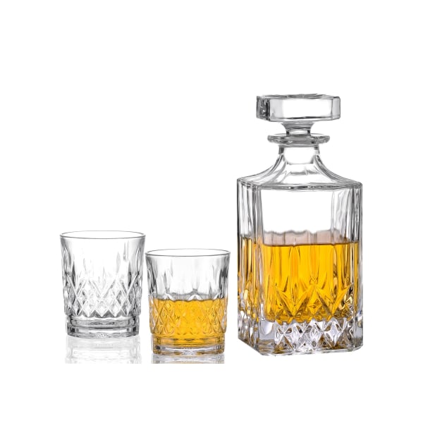 Whiskykaraffel med 6 glas, whiskysæt, 7 stykker, whiskykaraffel 750ml og whiskyglas 300ml 6 stykker, krystalglas & longdrinkglas