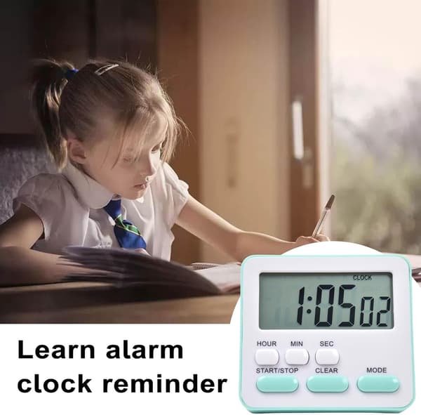 Elektronisk timer, køkkentimer, læringsstyringstimer, LCD digital nedtællingsstopur med stativ grøn