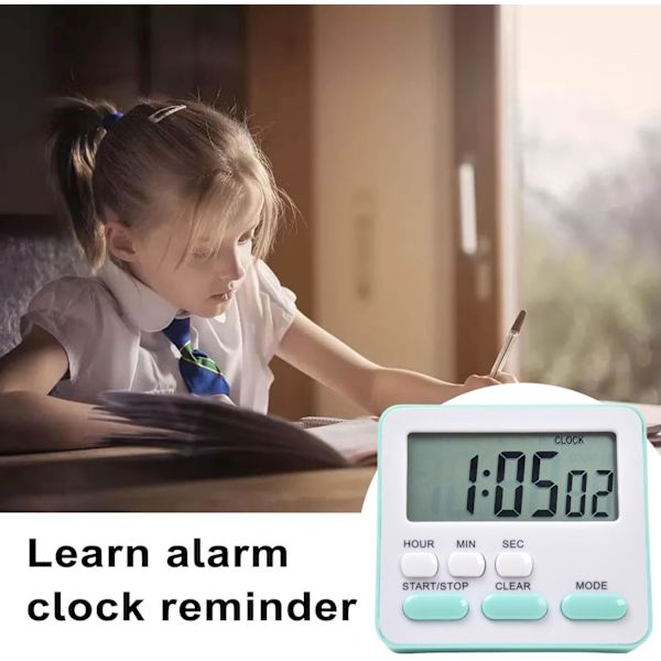 Elektronisk timer, kökstimer, timer för lärandehantering, LCD digital nedräkningsur med stativ grön
