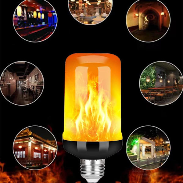 LED Flamme Lyspærer, 4 Tilstande Flamme Udendørs Lyspærer med Omvendt Effekt, E26 2W Dekorative Lys til Halloween, Jul, Fest, 2 Pak