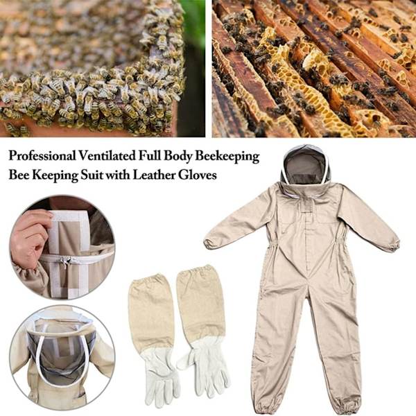 Biouppfödaroverall, Professionell biodlardräkt med handskar, Skyddande huvkläder för biodlare XL XL
