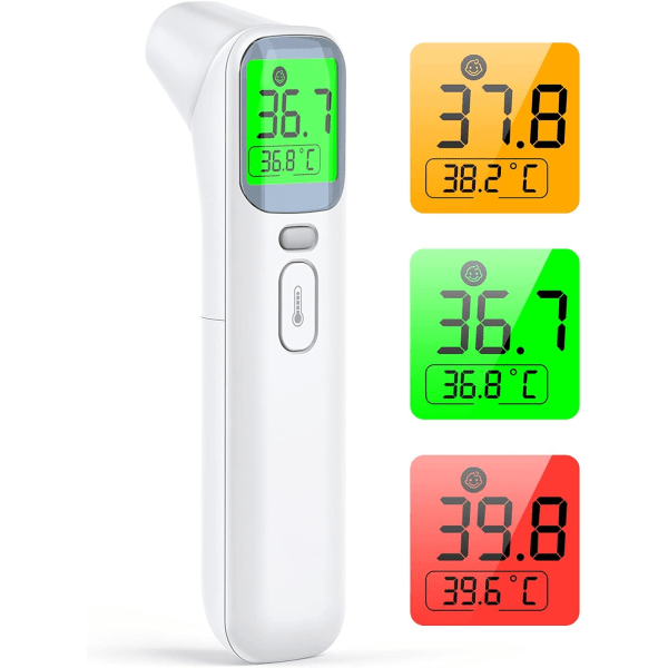 Pann- och örontermometer, beröringsfri infraröd termometer, 4 i 1 med feberlarm, minnesfunktion