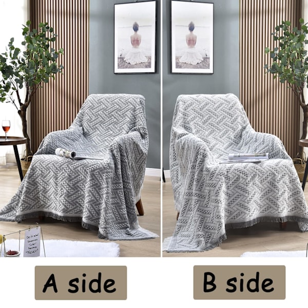 Soffa filt 130 x 180 cm vändbar mångsidig soffa filt gosig filt överkast för soffa, fåtölj och enkelsäng white+grey 130*180cm