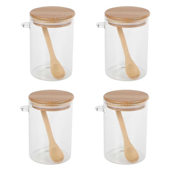 4x Matförvaring Glasburk Klar Behållare Med Lock Och Sked För Löst Te Salt Socker