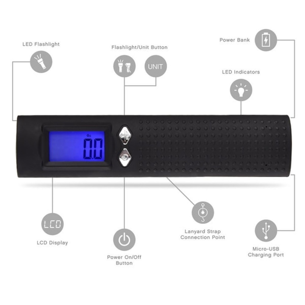 Oppladbar elektronisk koffertvekt 110Lb/50Kg, bærbar digital koffertvekt reiseskala