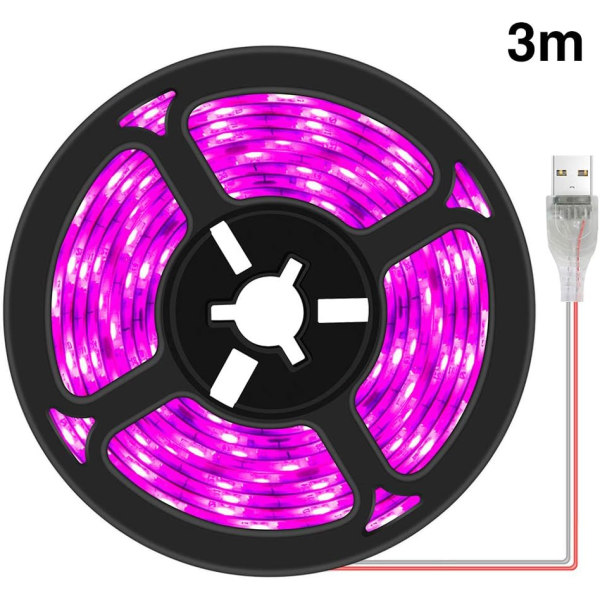LED-växtbelysningsremsor Vattentät Full Spectrum Inomhusväxter Suckulenter Hydroponics Växthus Trädgårdsbelysning USB(3M)
