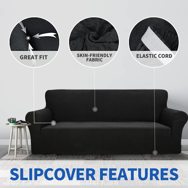 1-delt sofaovertræk til 3-personers sofa med høj elasticitet, sofaovertræk til kæledyr, hundevenligt, skridsikkert møbelbeskytter (sort)