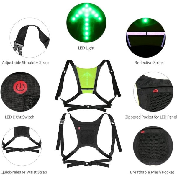 Reflective Cycling Vest, Reflective Backpack Attachment Clip, USB Rechargeable with LED Flashing Remote Control Safety Equipment