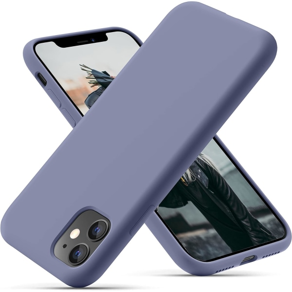 iPhone 11-deksel 6,1 tommer, mykt, ultraslankt, beskyttende, støtsikkert telefondeksel i flytende silikon med anti-ripe mikrofiberfôr, lavendelgrå Gray