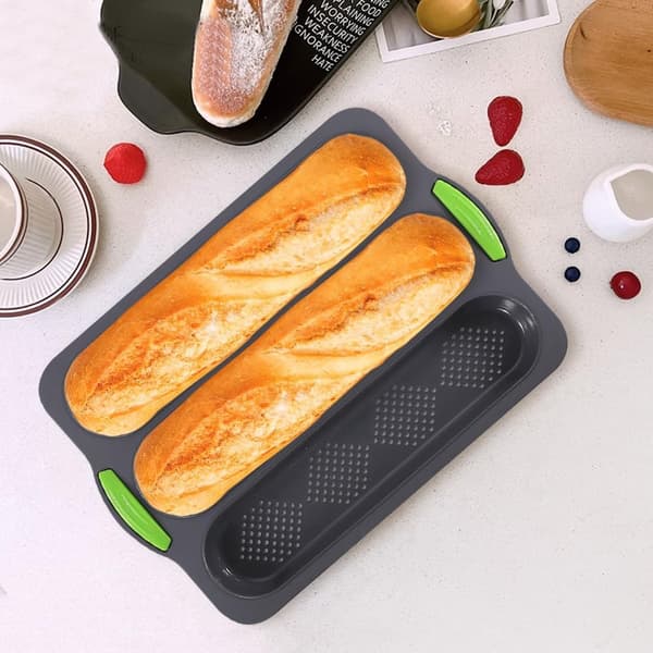 1 stk. silikon baguettform med tre spor for DIY-baking (grå)