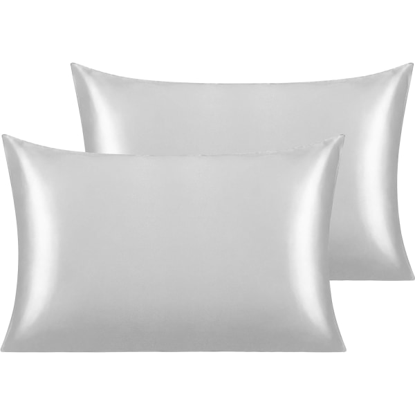 2-pak silke satin pudebetræk til hår og hud, luksuriøse og silkebløde standard pudebetræk, 50x75 cm, sølvgrå silver gray