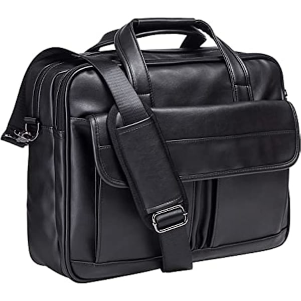 Mens Laptop Bag,17.3 Inch PU Leather Messenger Bag Water Resistant Business Travel Briefcase, Work Computer Bag Satchel Bag Husband（Black）