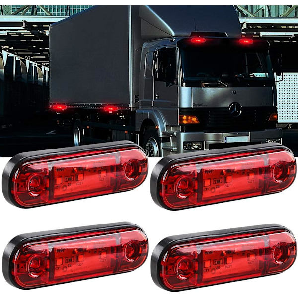 4 st LED-positionsljus fram och bak, 12 V, för lastbilar, husbilar och husvagnar (röda)
