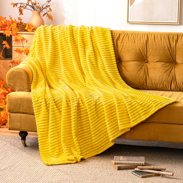 Gosig filt fleece filt flanell filt pompom enfärgade filtar överkast sofffilt filt säng soffa sovrum kontor yellow