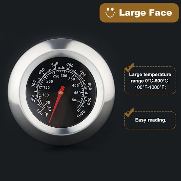 1 stk. 3\" urskive 1000F termometer temperaturmåler BBQ grill kulgrill røgeovn