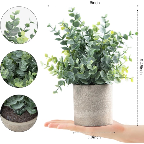 2-pack Svarta Konstgjorda Eucalyptus Små Konstgjorda Växter Krukade Artificiella Växter för Hylla, Skrivbord, Hem, Lanthus, Rum, Kaffebord Dekoration, Salvia Grön