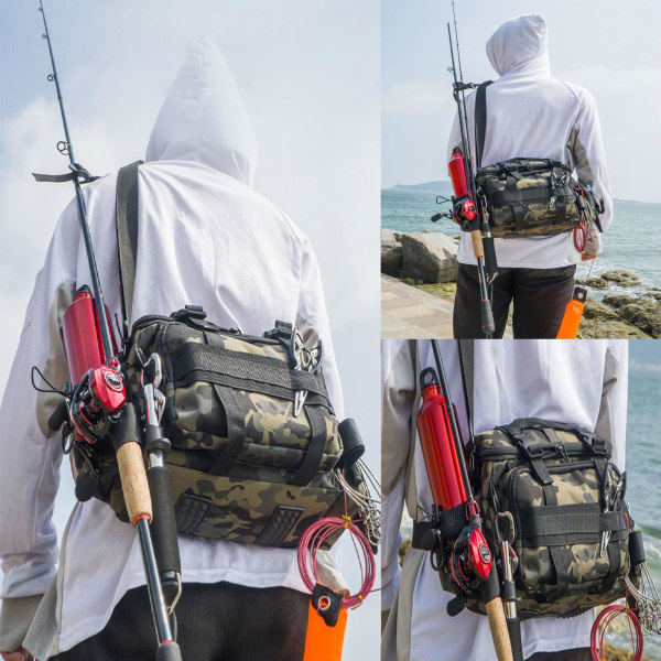 Fiskeväska, Enkelsidig Havsfiske, Fiskeväskor Fiskeförvaringsryggsäck för Karpfiske, Camouflage Utomhus Carryall Väska Vandring Reseväska Black