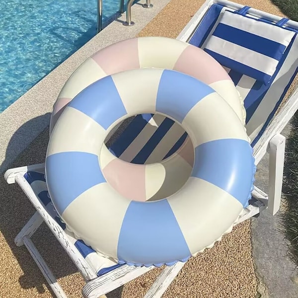 Uppblåsbar pool flyter simring flotte leksak med frukter sjöjungfru dekorationer sommar vatten kul lounge strand sjö fest tillbehör för barn-blå rand