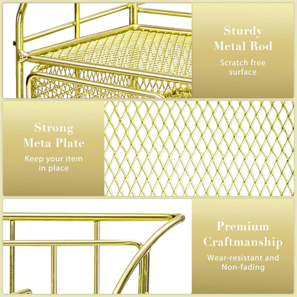 Guld skrivebordsarrangør med skuffe, kontorbords penneholder med 5 rum + 1 stor skuffe | The Mesh Collection Gold