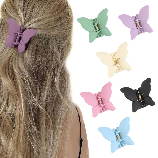 6 stk. Butterfly-hårclips Anti-slip matte kloclips Hold hår Søde sommerfuglegribere Stærke holdbare hårnåletilbehør, 6 farver