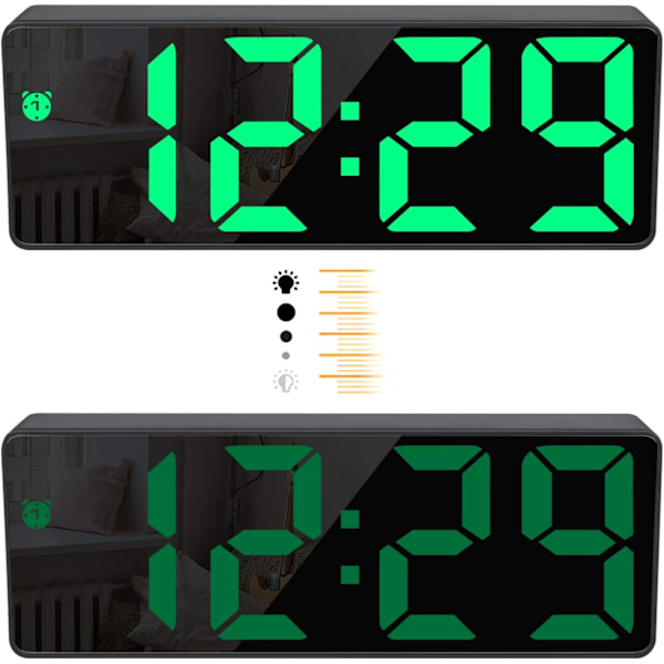 Digital väckarklocka, stor LED-display, med snoozefunktion och justerbar ljusstyrka USB-laddning, kontor Green