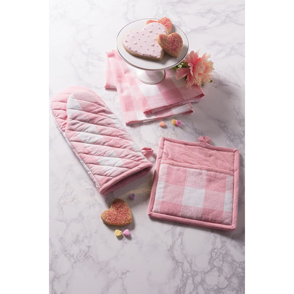 Kökssamling, Klassiskt bondgårdskök set, grytlapp, en storlek, rosa och vit, 2 delar