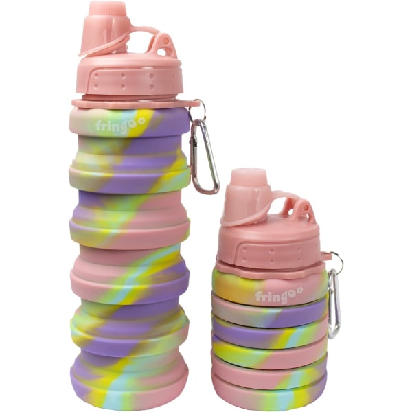 Hopfällbar vattenflaska i silikon för barn 550 ml / 19 oz med karbinhake 100 % läckagesäker BPA-fri reseflaska multicolor