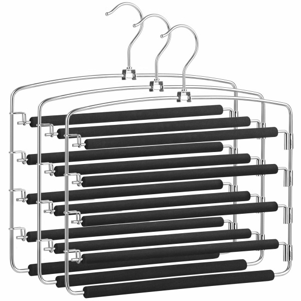 Byxhängare utrymmesbesparande, set om 3 multipla klädhängare i metall, stabila, halkfria stoppning, vridbara byxstänger, för 5 jeans