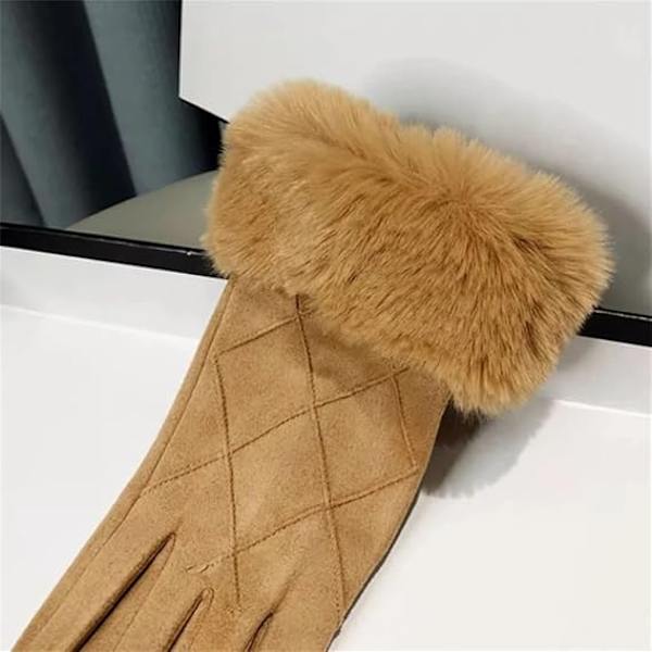 Moderne vinterhandsker til kvinder - Varme touchskærmhandsker - Elegante, bløde, tynde fleecehandsker i ruskind - Vindtætte - Beige