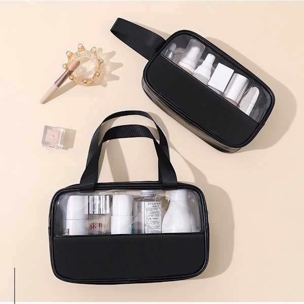 Transparent kosmetisk väska, 3-pack, vattentät PVC necessär för kvinnor, lätt sminkväska för kosmetika, necessär resekit black