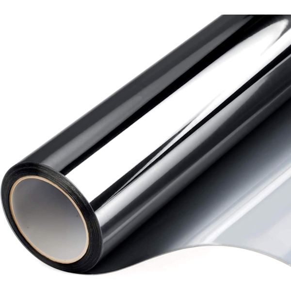 Vindusfilm Personvern Speilfilm Selvklebende Solbeskyttelse Anti-UV Film Personvern Varmebeskyttelse Statiske Vindusfilmer (Svart Sølv, 50 x 500 cm) Black Silver 50 x 500 cm