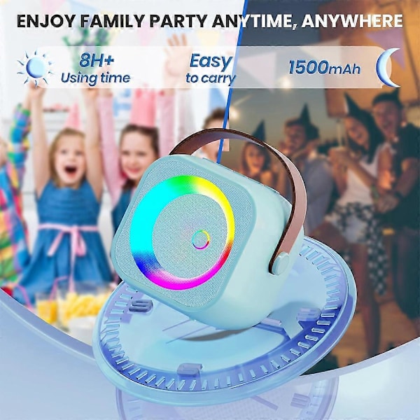 Karaoke-laite lapsille ja aikuisille, Mini kannettava Bluetooth-karaokekaiutin 1 langattomalla mikrofonilla ja valolla Blue 1 mic