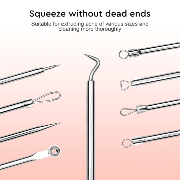 Verktøysett for hudormfjerner med forstørrelsesspeilveske, pakke med 5 kvise-, hvithode- og lytepopper, flekk-, sits- og porefjerner (rosa) Red