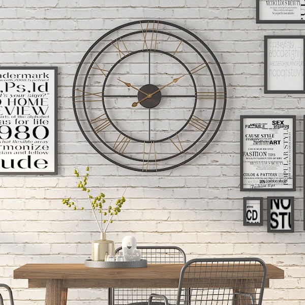 Suuri seinäkello musta, vintage roomalaiset numerot koristeellinen metallikello lähes äänetön moderni kodinsisustus ihanteellinen ulkoseinäkello koristeellinen olohuone 60cm