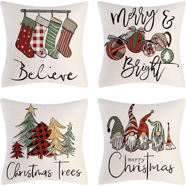 Set of 4 Decorative Christmas Throw Pillow Covers 18 x 18 Inches - Xmas Series Cushion Cover Case,63