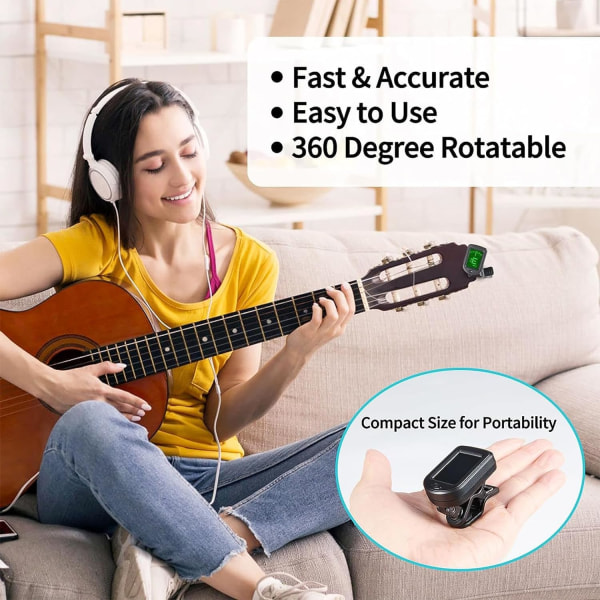 Gitarrstämmare Clip On - Digital Elektrisk Stämmare med LCD-skärm, Elektronisk Stämmare för Akustisk Gitarr, Elgitarr, Bas, Ukulele och mer