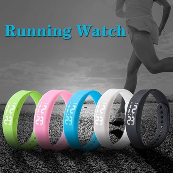 Fitness Tracker Watch utan smartphone, ingen Bluetooth, ingen app, USB-laddning, stegräknare, sport, digital, vit armband, grön
