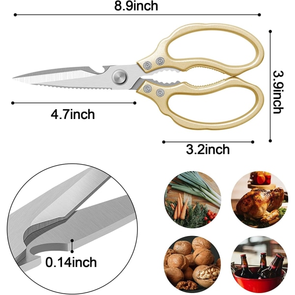 Keittiösakset, tukevat keittiösakset, monitoimiset ruostumattomasta teräksestä valmistetut sakset Gold