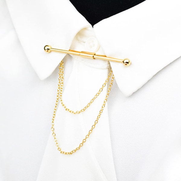Business herre skjorte krave clip-2stk (sølv+guld), herre bindeklemme, herre slipsenål, til mænd, til bryllup, lang kæde.